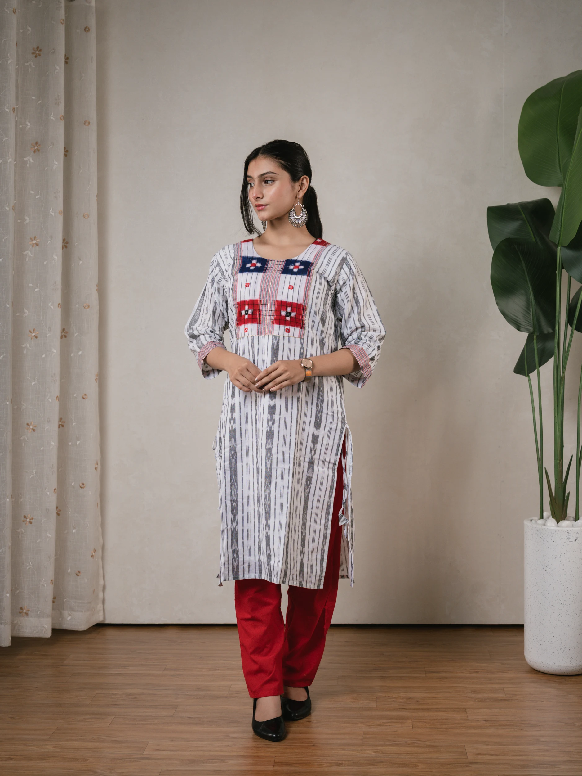 SA White & Grey Sambalpuri Kurti