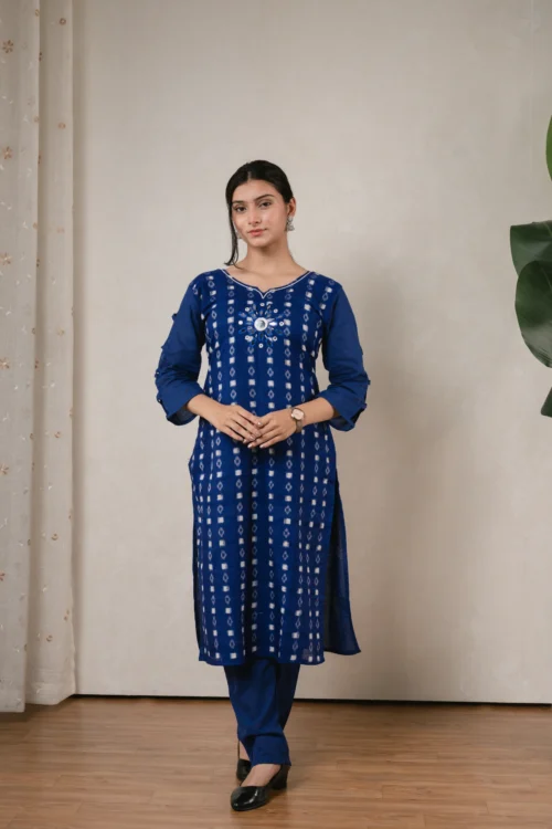 SA Royal Blue Mirror Work Sambalpuri Kurti