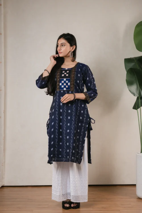 SA Navy Blue Grid Sambalpuri Kurti