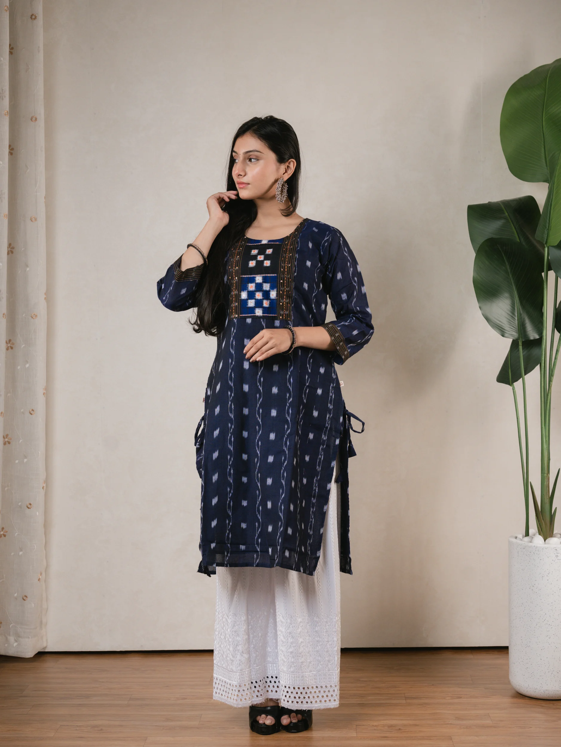 SA Navy Blue Grid Sambalpuri Kurti