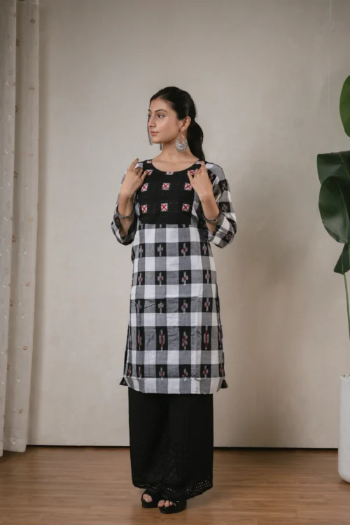 SA Grey & Black Designer Sambalpuri Kurti