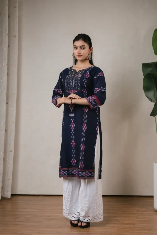 SA Royal Blue Zari Work Sambalpuri Kurti