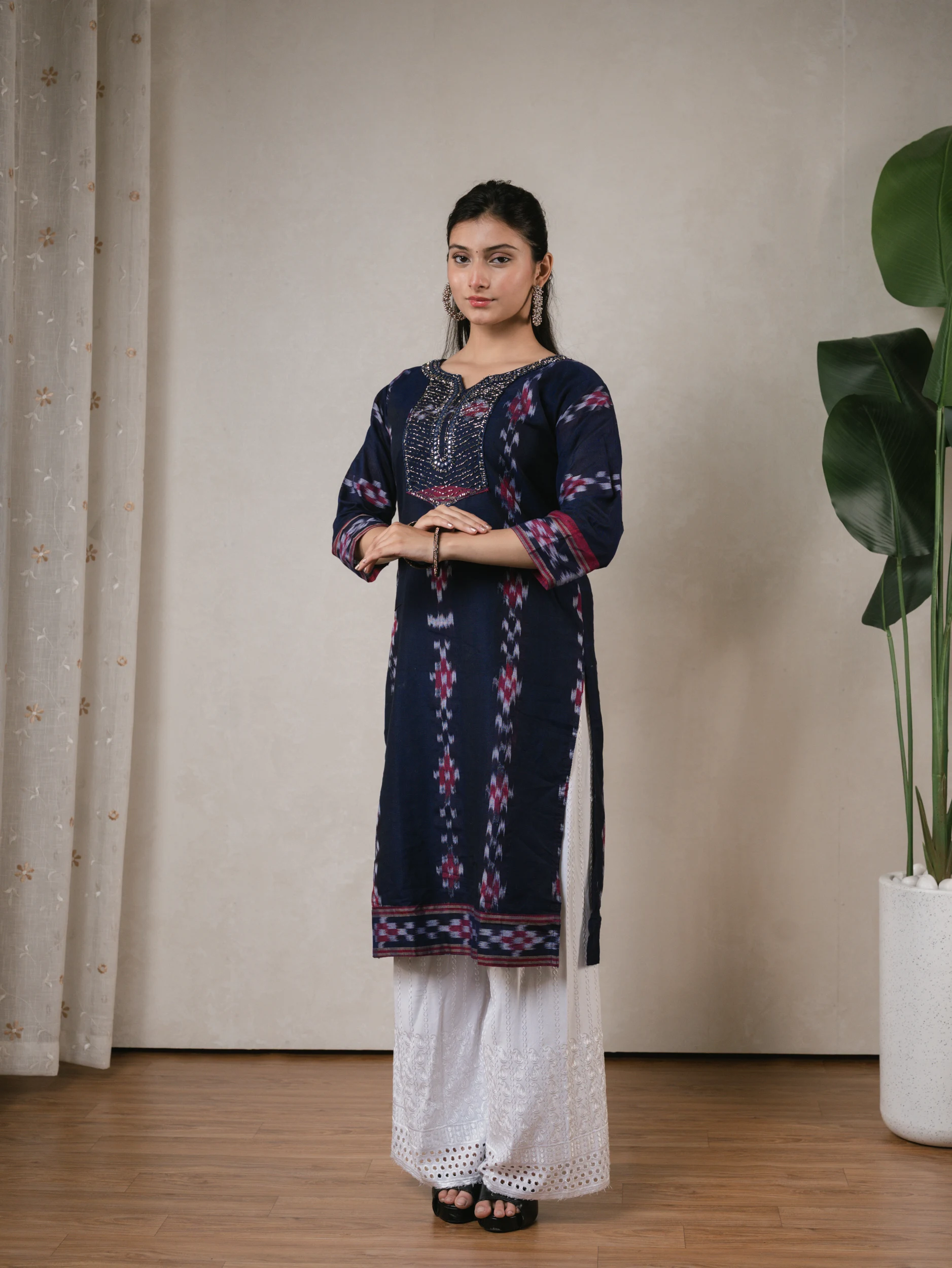 SA Royal Blue Zari Work Sambalpuri Kurti